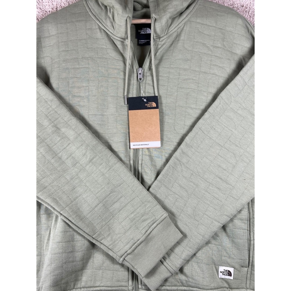 The North Face Womens Tea Green Quilted Logo Full Zip Hoodie NF0A7QIN 2X NEW - Picture 8 of 10